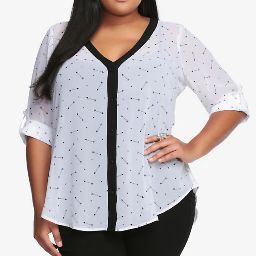 Torrid Sheer White and Black Button Back Top